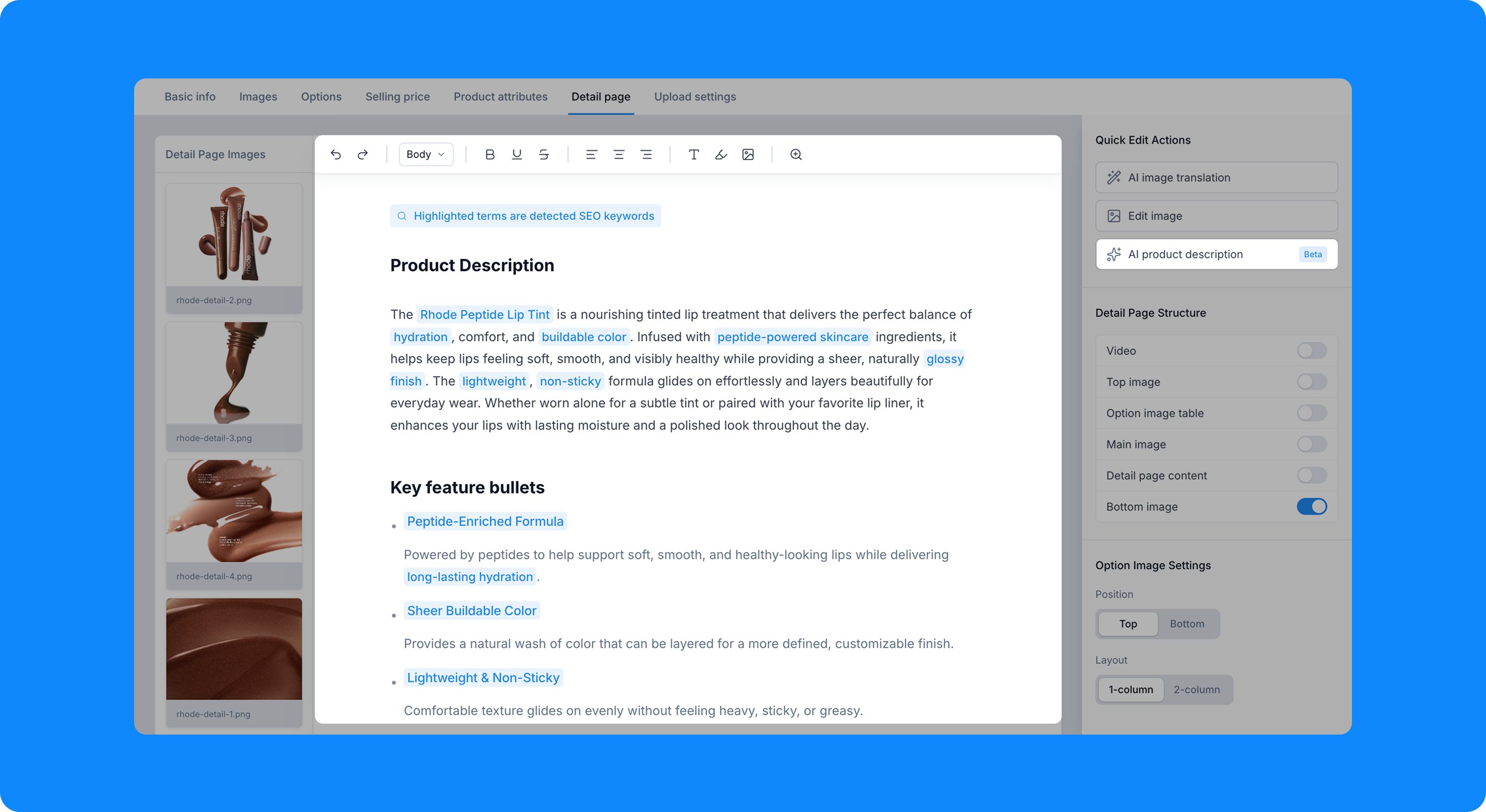 After: AI-generated product description in the Windly listing editor